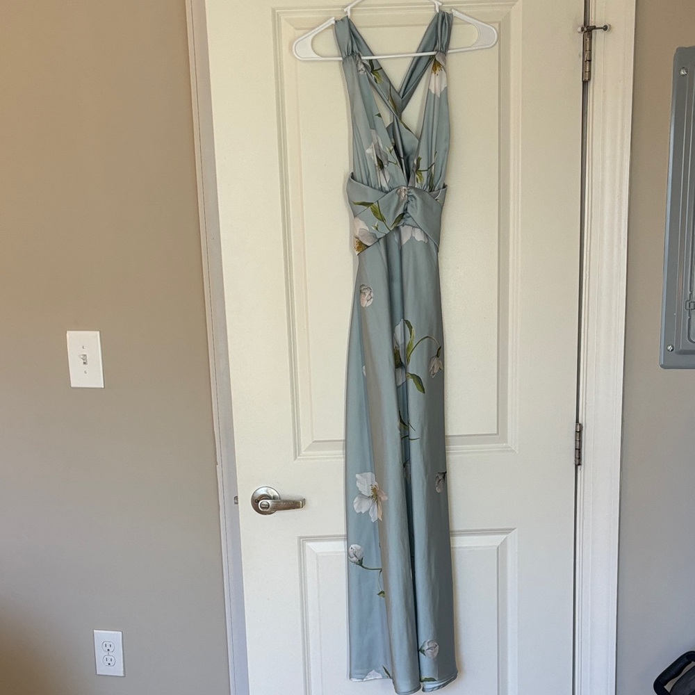 Zara Light Blue Floral Maxi Dress, Wedding Guest